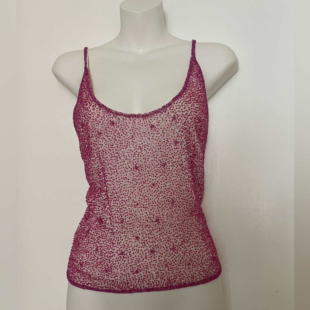 Pink Beaded top with White Accents